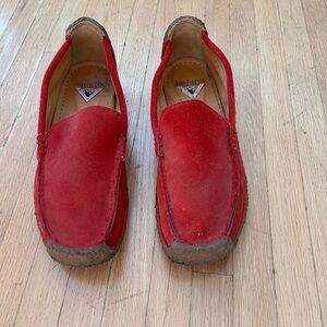 Fluevog red suede loafers
